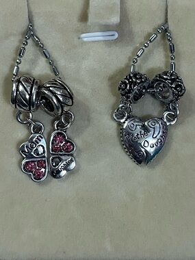 2 Mom Daughter Heart Split Up Necklace Bundle Set 18"